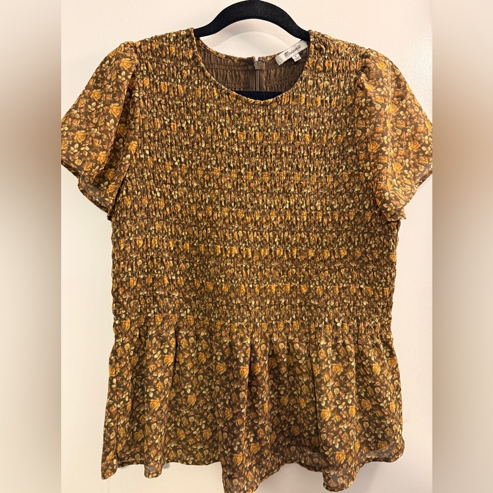 Madewell Women’s Floral Smocked Brown Top, M